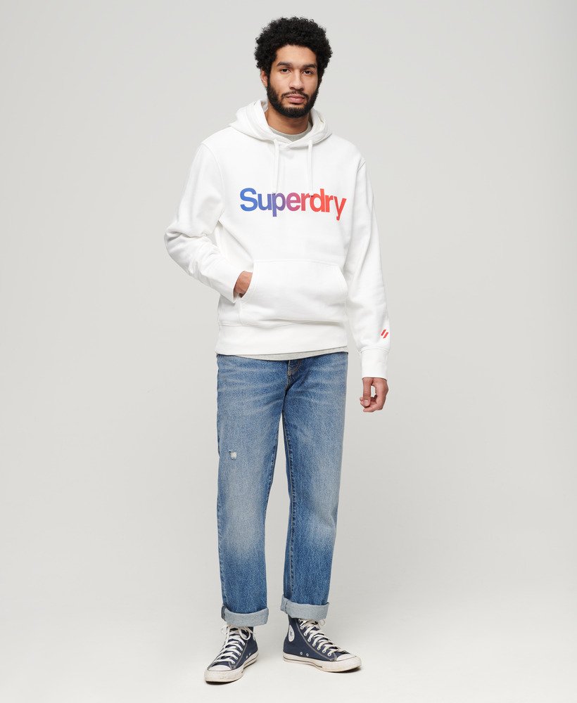 moletom folgado com capuz e logo principal em branco brilhante