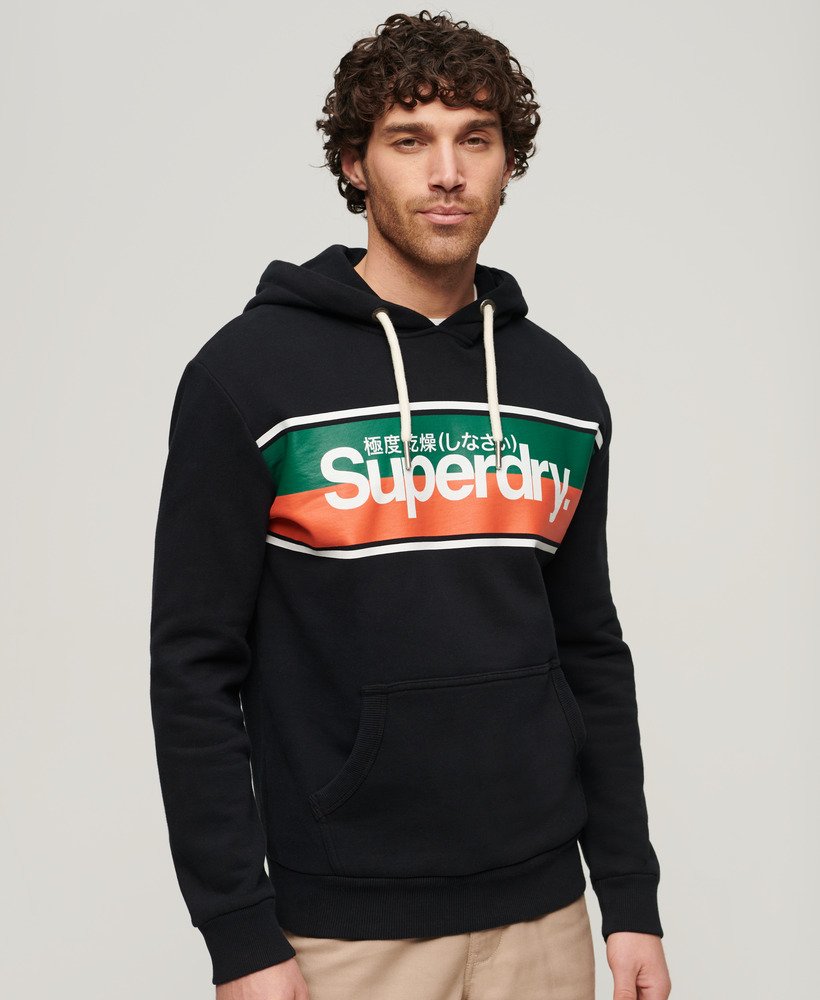 moletom com capuz core logo stripe na cor preto jato