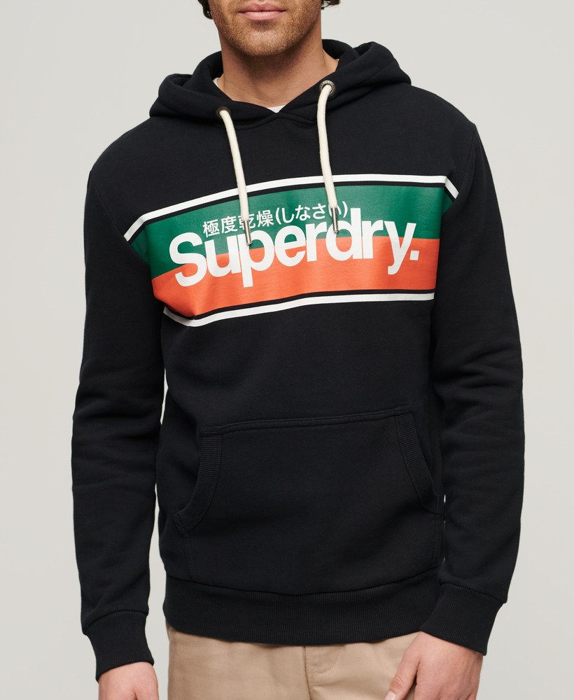 moletom com capuz core logo stripe na cor preto jato