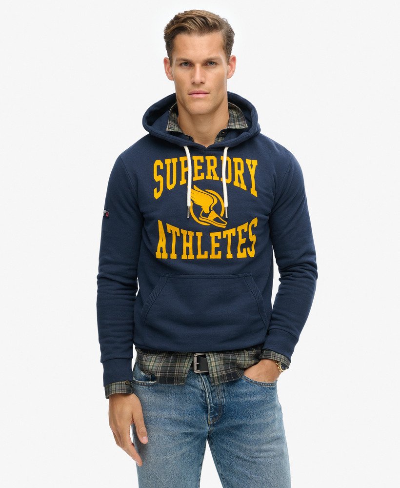 moletom com capuz estampado para atletismo em azul marinho mesclado