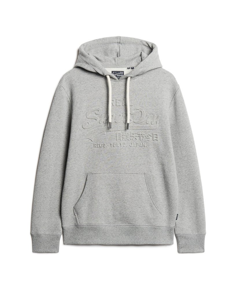 moletom com capuz e logo vintage em relevo na cor cinza claro true grit.