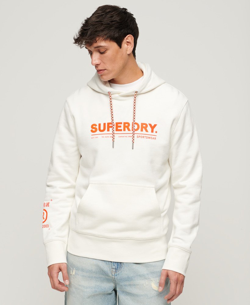 moletom folgado com capuz utility sport logo na cor branca giz.