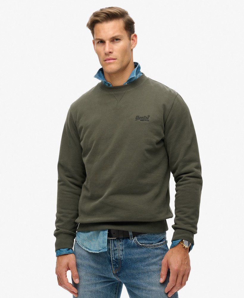moletom essential logo crew em verde acinzentado escuro