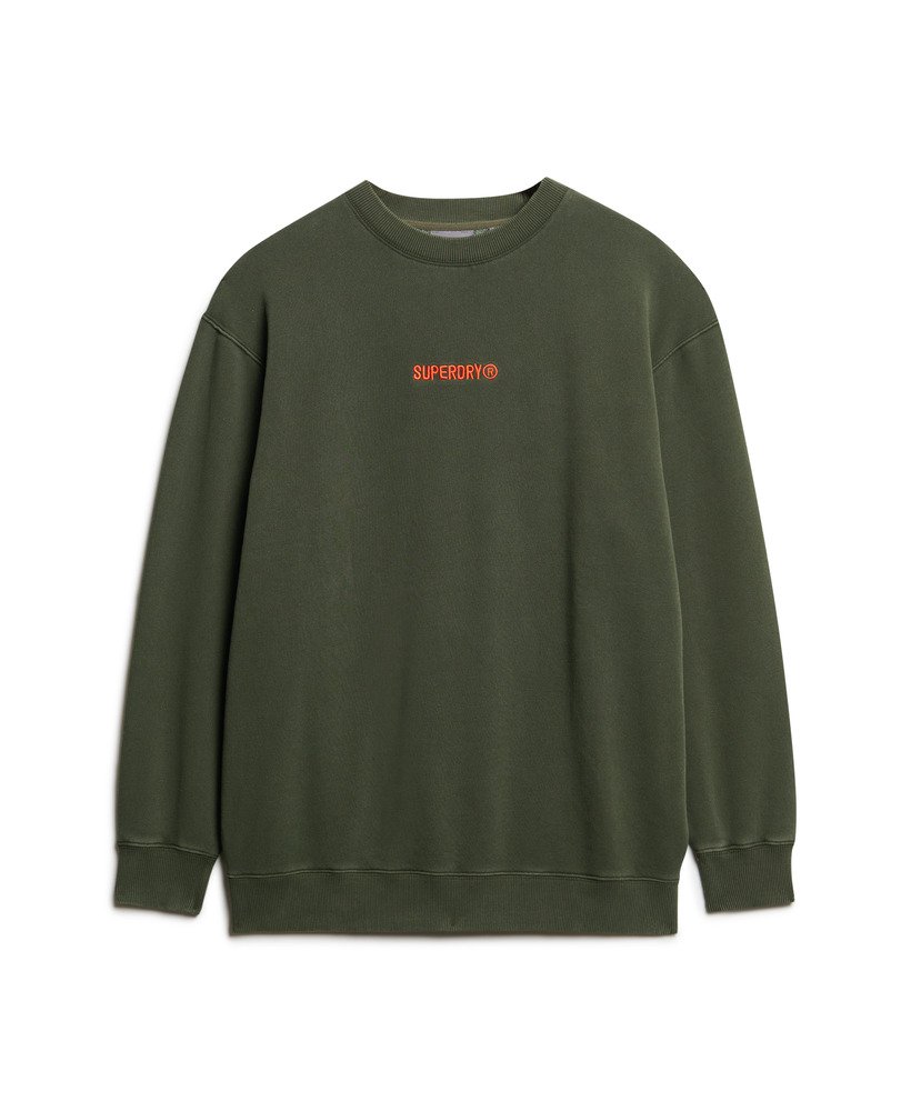 moletom folgado com gola redonda e estampa de micro logo na cor cáqui militar.