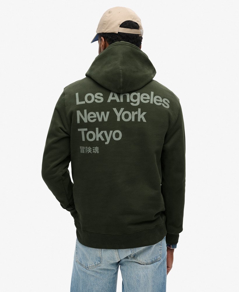 moletom com capuz core logo city loose fit na cor cáqui militar