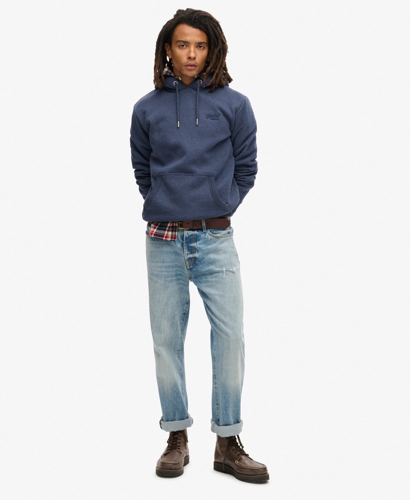 moletom com capuz essential logo na cor heritage navy mescla.