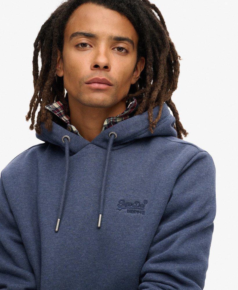 moletom com capuz essential logo na cor heritage navy mescla.