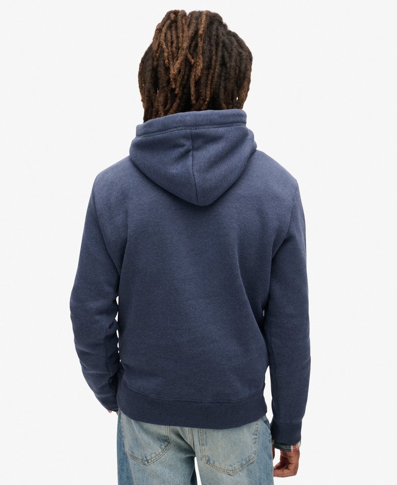 moletom com capuz essential logo na cor heritage navy mescla.
