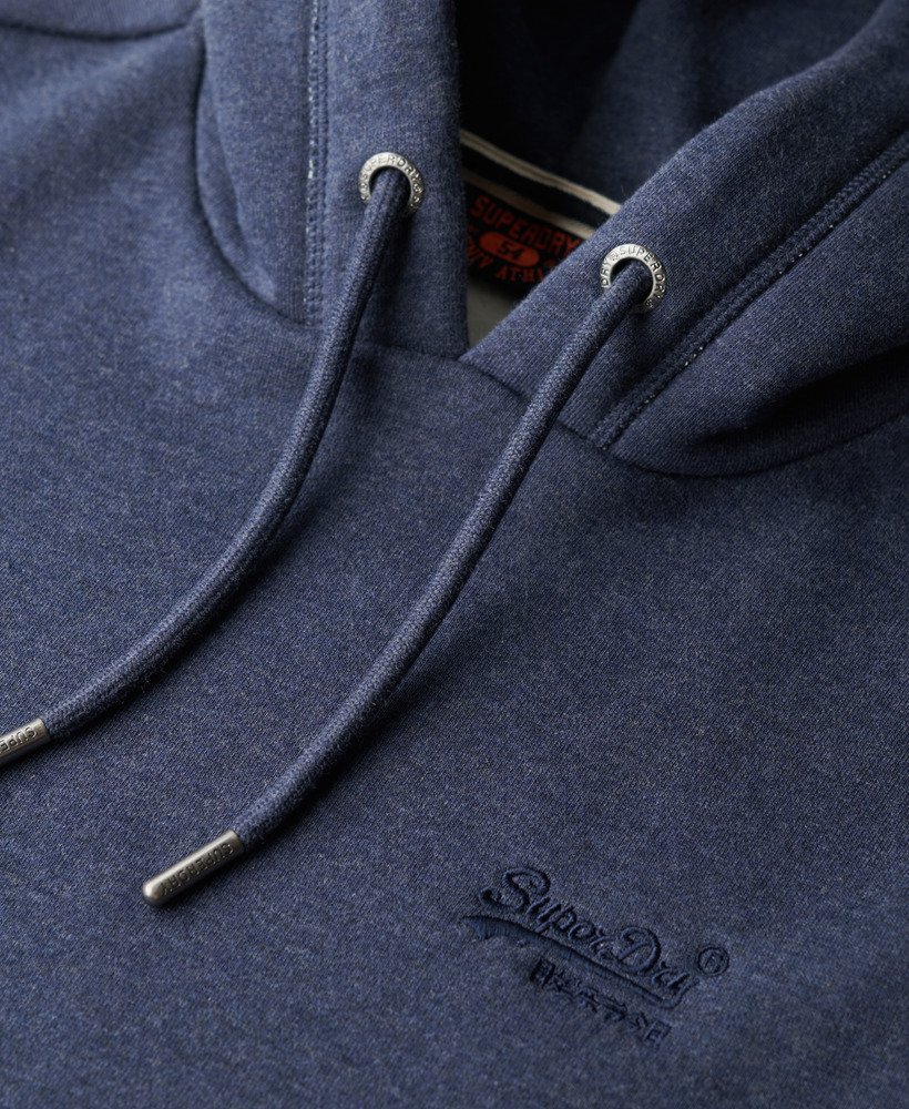 moletom com capuz essential logo na cor heritage navy mescla.