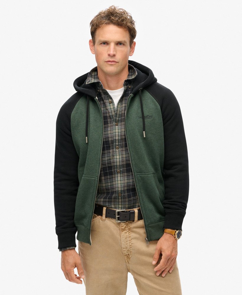 moletom com zíper essential baseball na cor verde floresta profunda mescladopreto