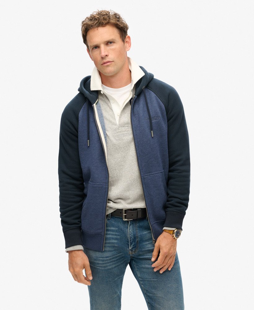 moletom com zíper essential baseball nas cores heritage navy mesclaeclipse navy