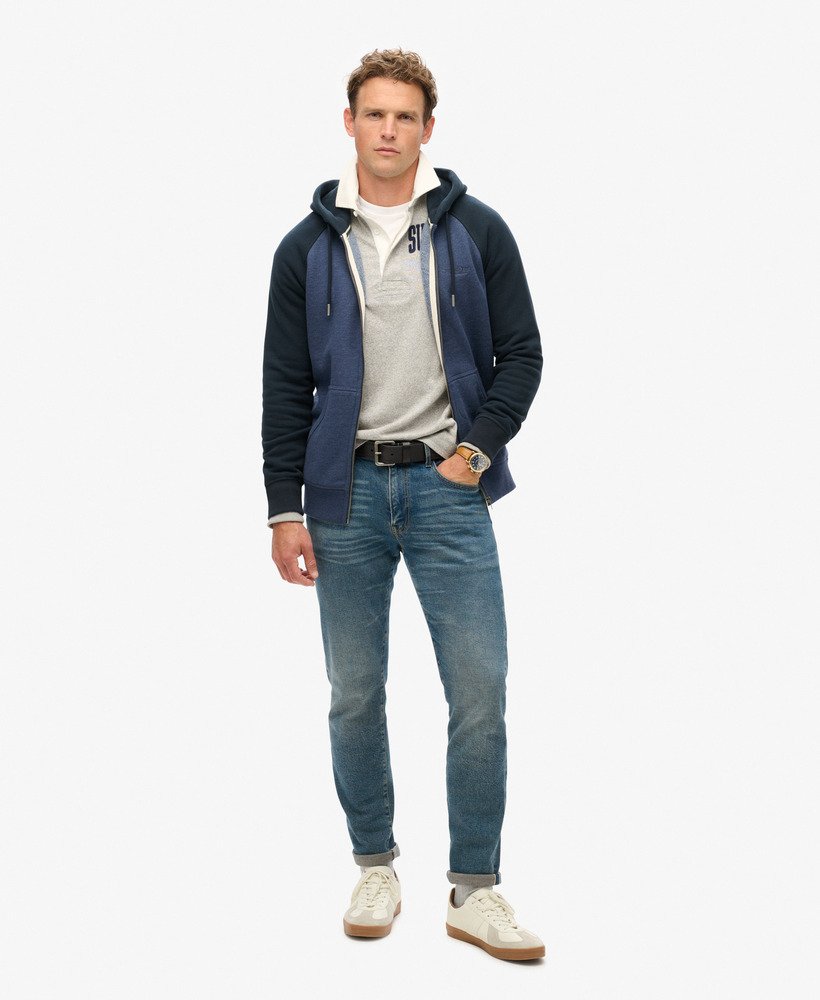 moletom com zíper essential baseball nas cores heritage navy mesclaeclipse navy