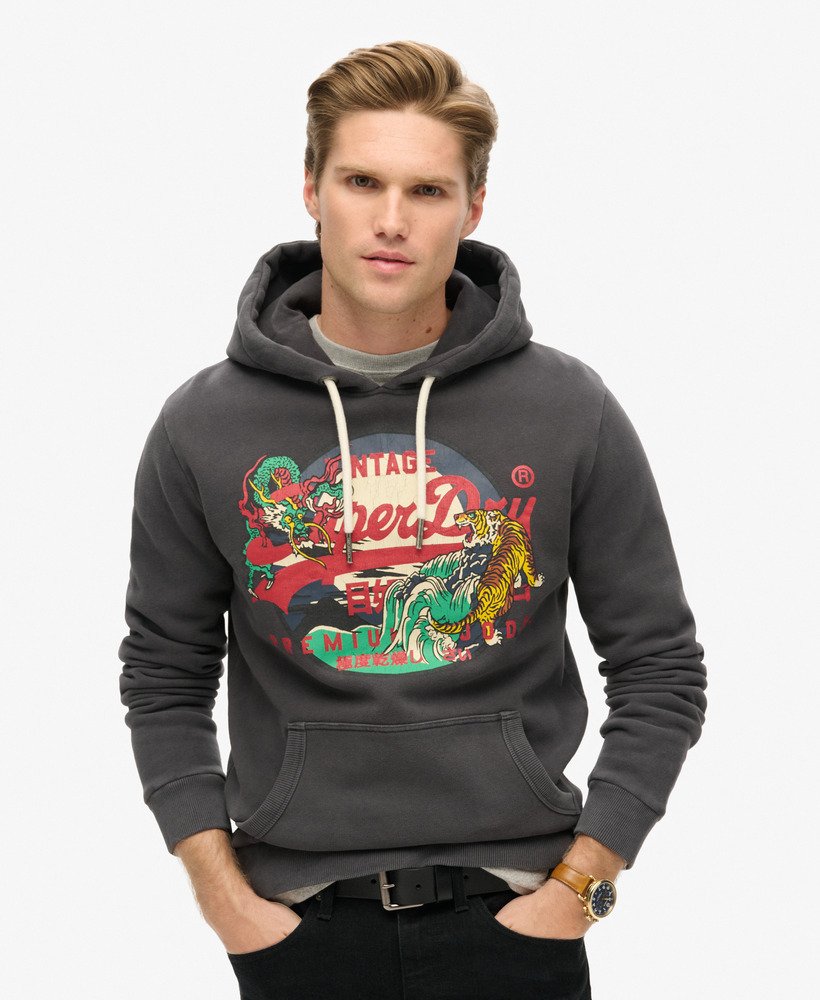 moletom com capuz e estampa vintage do logo de tóquio na cor blackboard