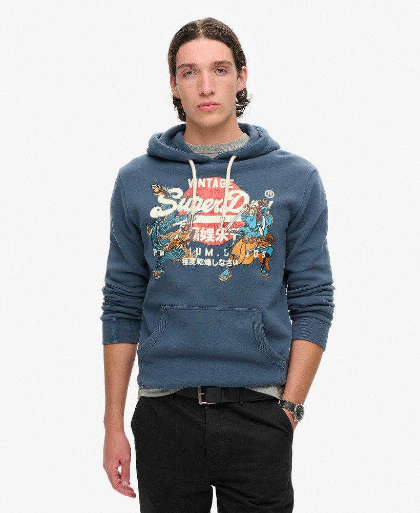 moletom com capuz tokyo vintage logo graphic na cor azul-marinho