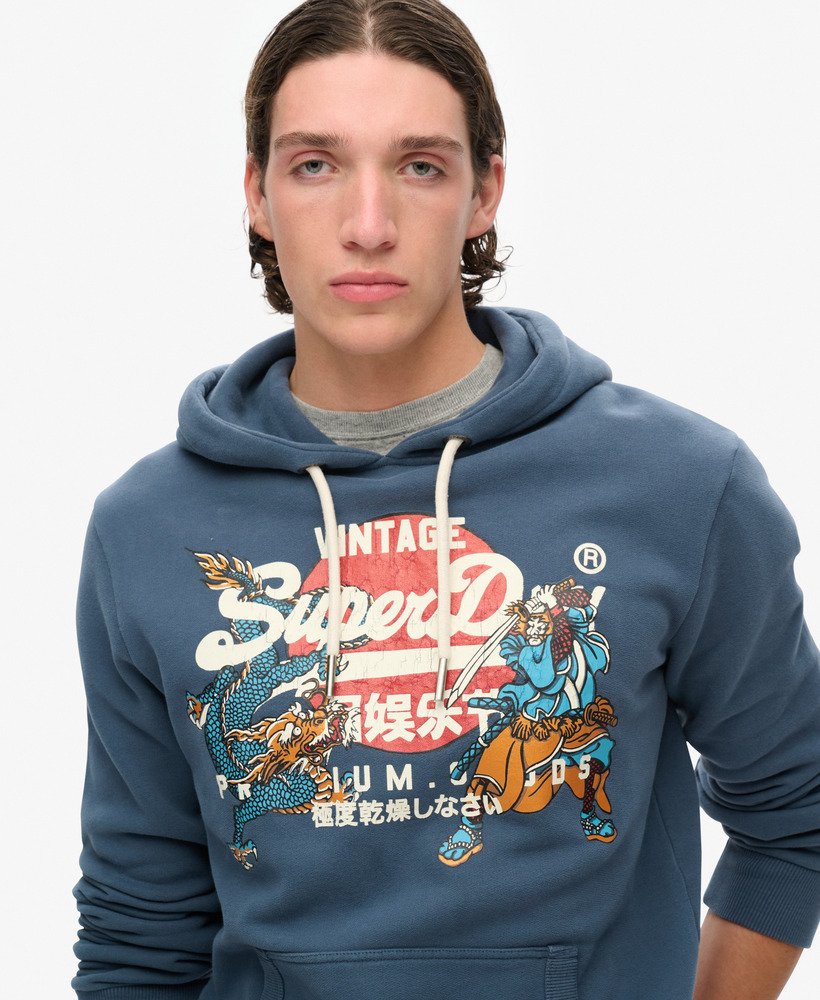 moletom com capuz tokyo vintage logo graphic na cor azul-marinho