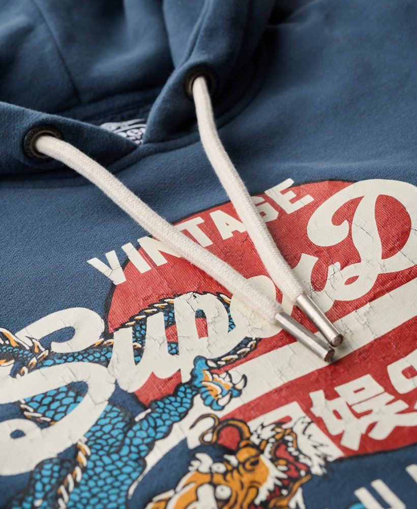 moletom com capuz tokyo vintage logo graphic na cor azul-marinho