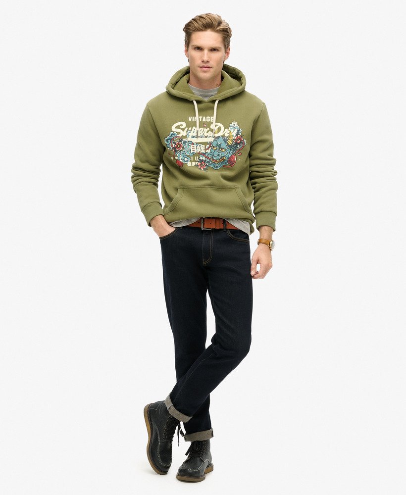 moletom com capuz tokyo vintage logo graphic em verde musgo suave
