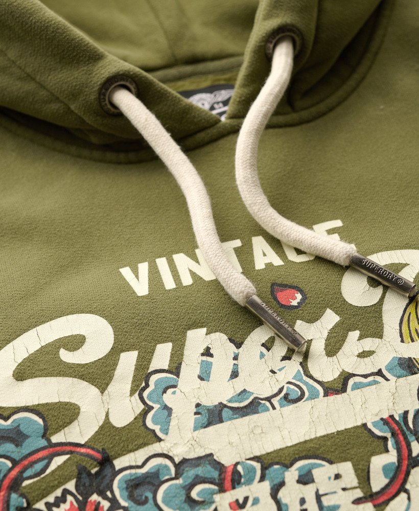 moletom com capuz tokyo vintage logo graphic em verde musgo suave