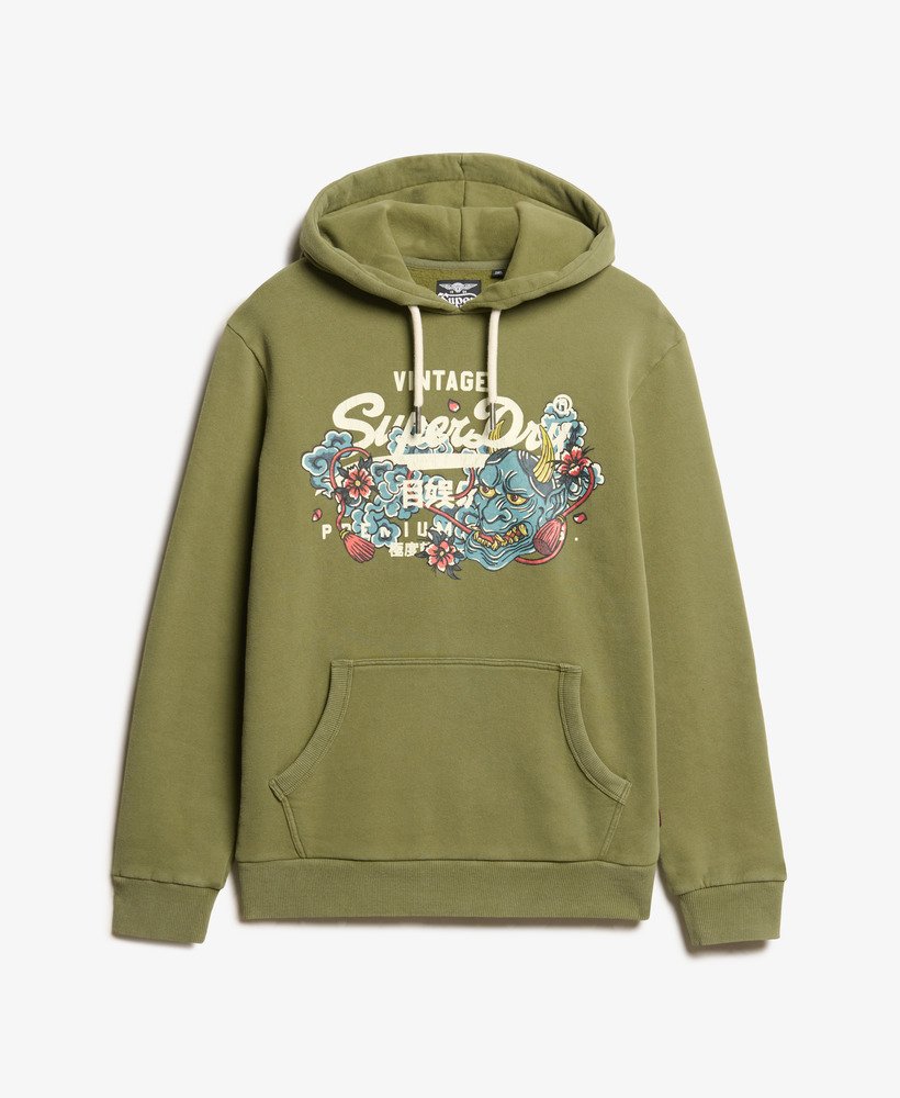 moletom com capuz tokyo vintage logo graphic em verde musgo suave
