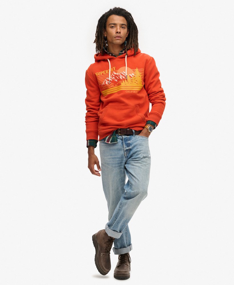 moletom outdoor graphic stripe em denim co laranja ferrugem