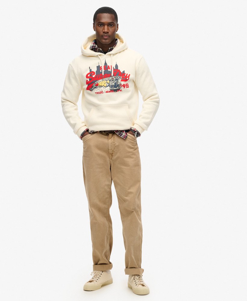 moletom com capuz e estampa vintage do logo de nova york na cor branca arroz