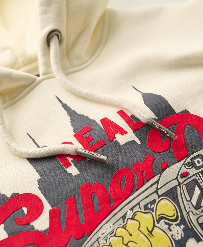 moletom com capuz e estampa vintage do logo de nova york na cor branca arroz