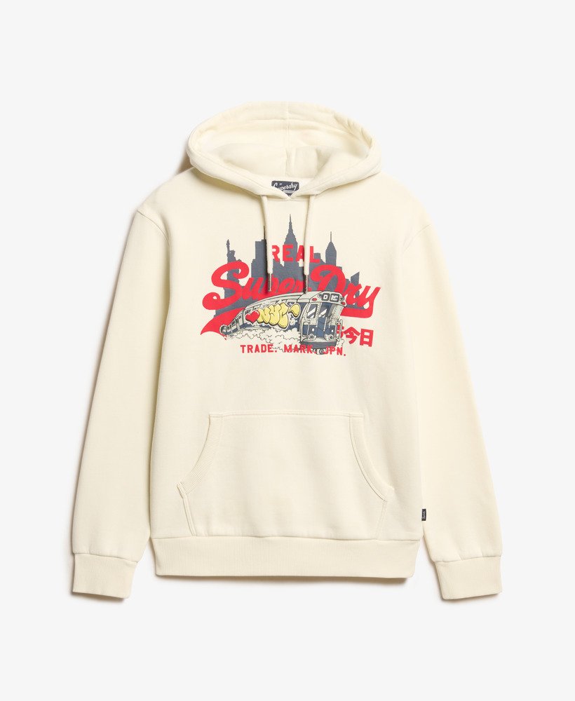 moletom com capuz e estampa vintage do logo de nova york na cor branca arroz