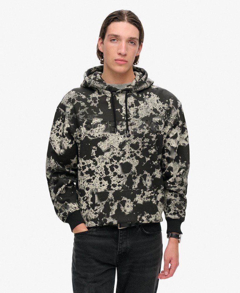 moletom folgado com capuz e estampa texturizada utility camo logo na cor preta.
