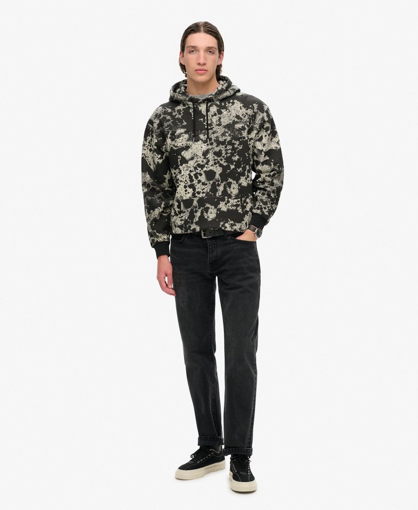 moletom folgado com capuz e estampa texturizada utility camo logo na cor preta.