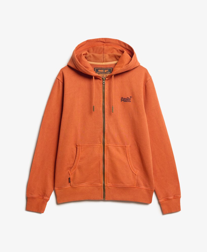 moletom com zíper e logo essencial na cor marrom washed autumn glaze.