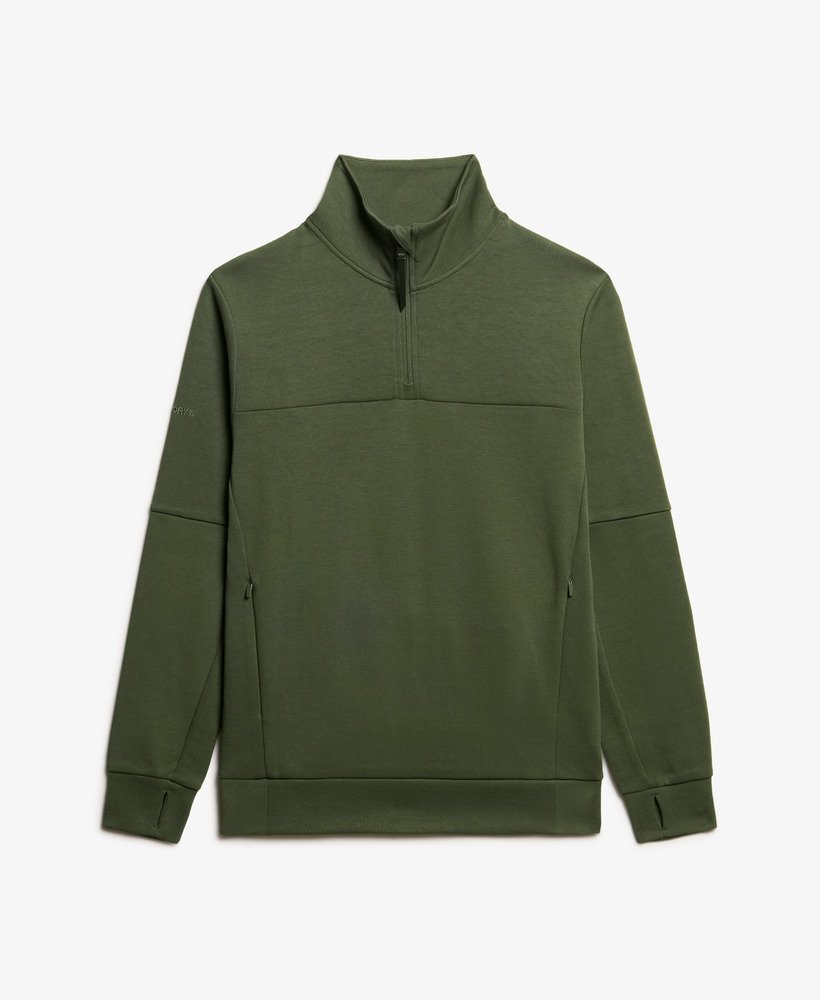 moletom tech loose com meio zíper na cor verde musgo escuro