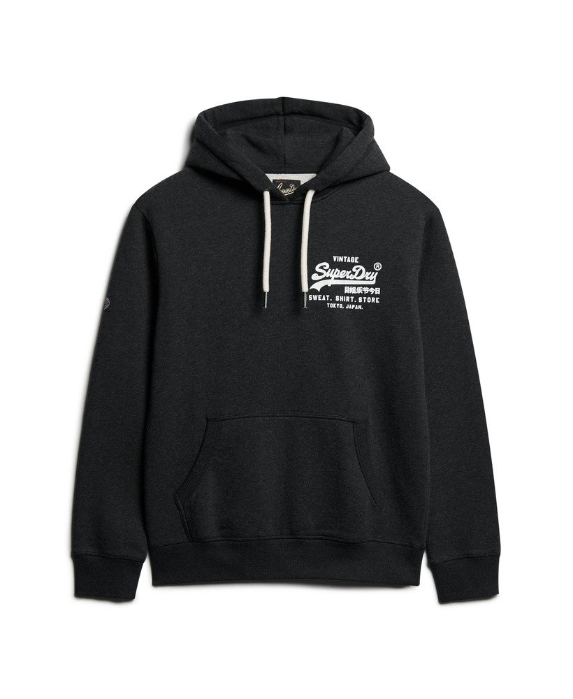 moletom com capuz e estampa do clássico logo vintage na cor phantom black mescla.
