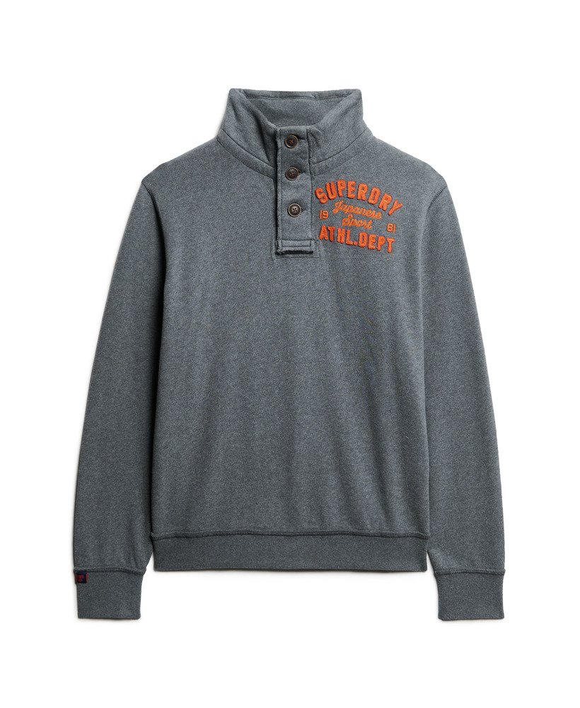 moletom vintage athletic com meio botão na cor cinza mesclado