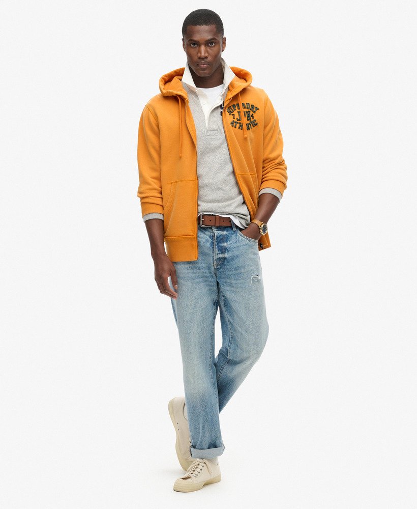 moletom com zíper vintage athletic na cor track gold