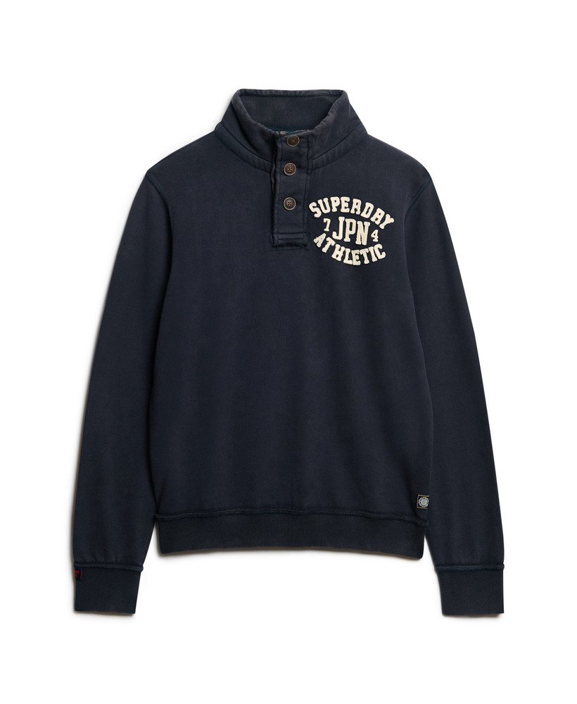 moletom vintage athletic com meio botão na cor azul marinho eclipse