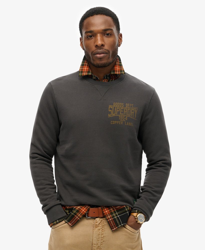 moletom copper label workwear com gola redonda e barra na cor preta lavada