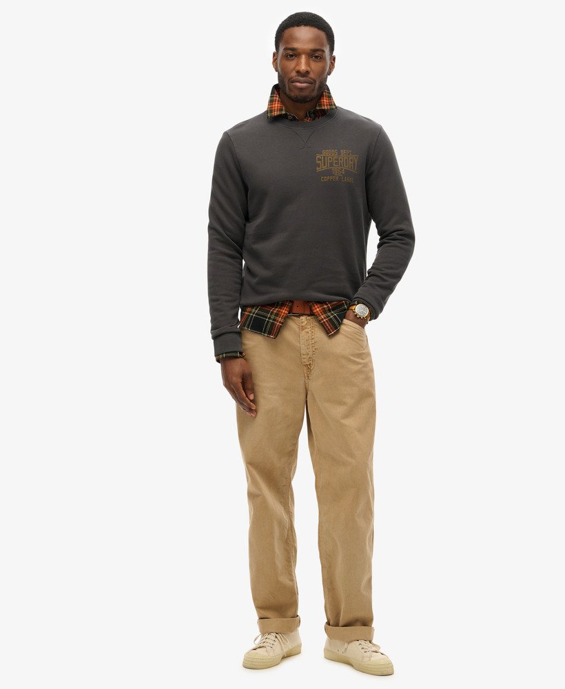 moletom copper label workwear com gola redonda e barra na cor preta lavada