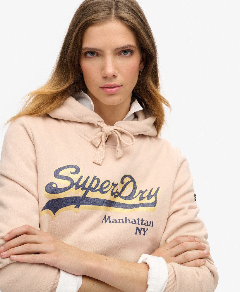 moletom com capuz e logo gráfico brilhante na cor rosa pó