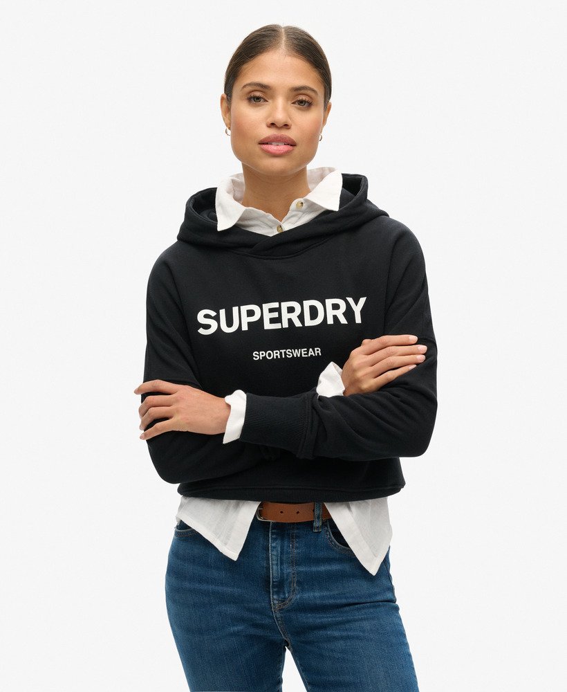 moletom com capuz core sport cropped box na cor preta