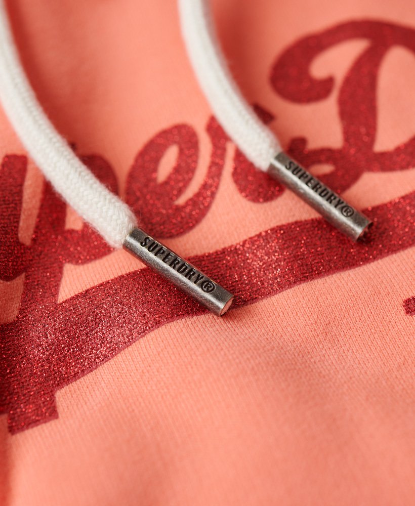moletom com capuz e logo vintage bordado na cor fusion coral.