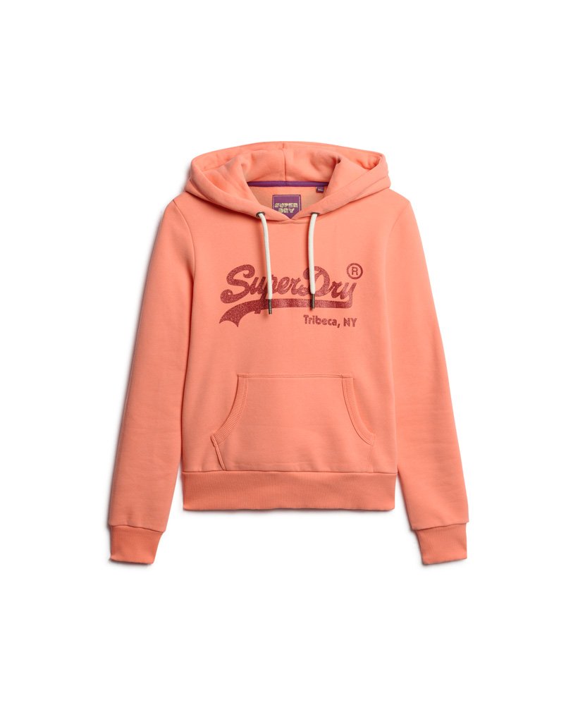moletom com capuz e logo vintage bordado na cor fusion coral.