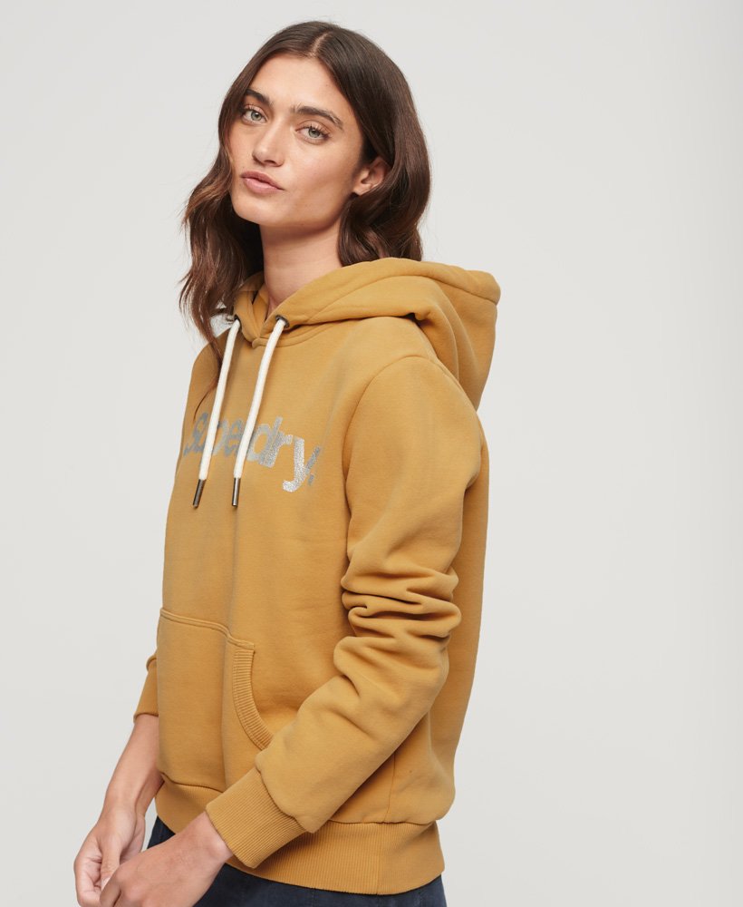 moletom com capuz metallic core logo em dourado claro