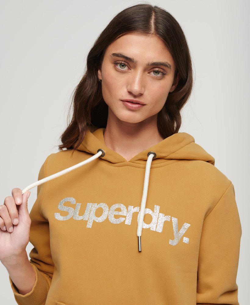 moletom com capuz metallic core logo em dourado claro