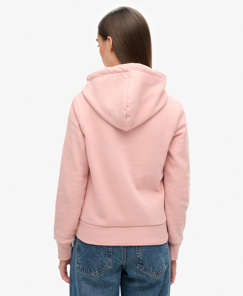 moletom com capuz e logo vintage em relevo na cor rosa blush vintage.