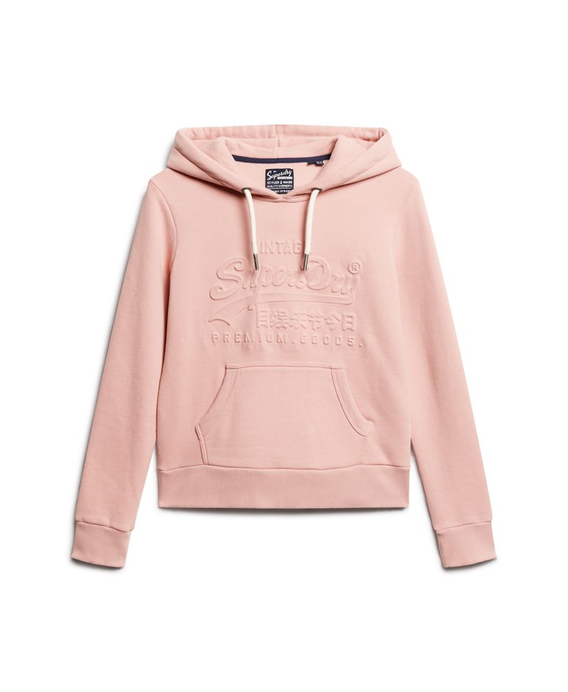moletom com capuz e logo vintage em relevo na cor rosa blush vintage.
