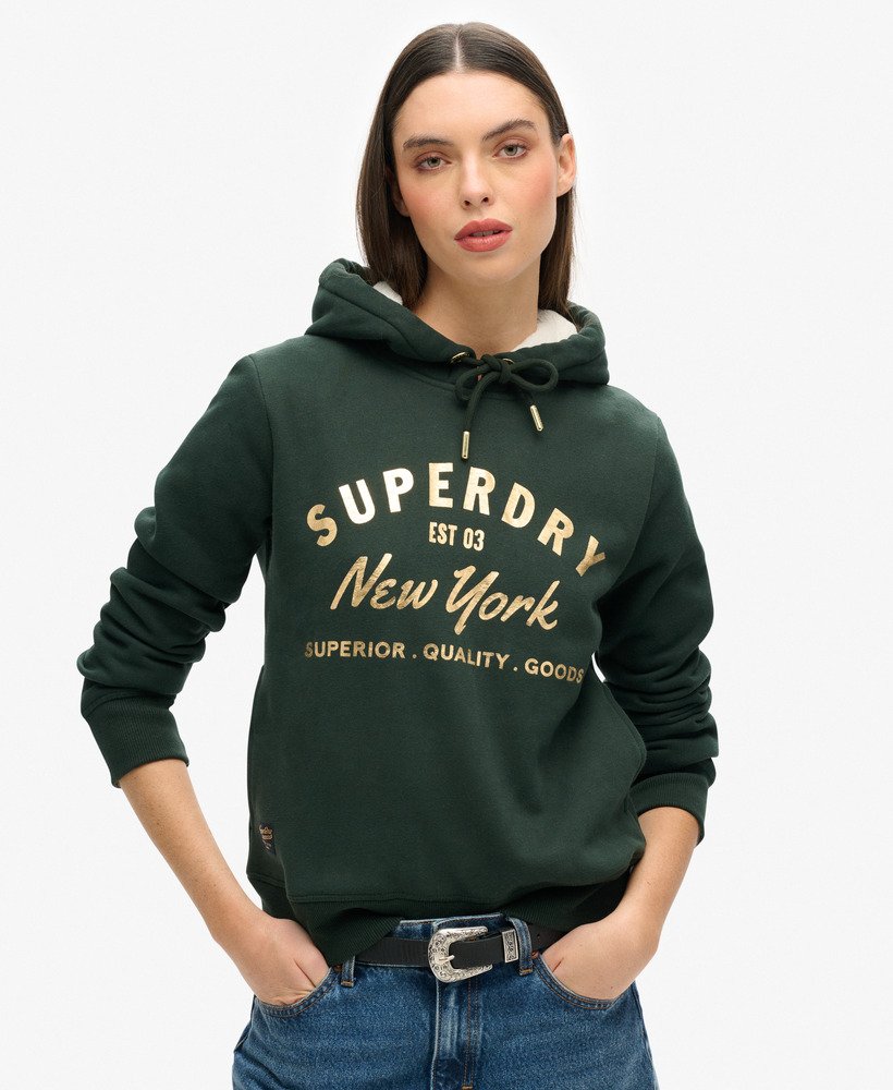 moletom luxe com logo metálico na cor verde escuro academy