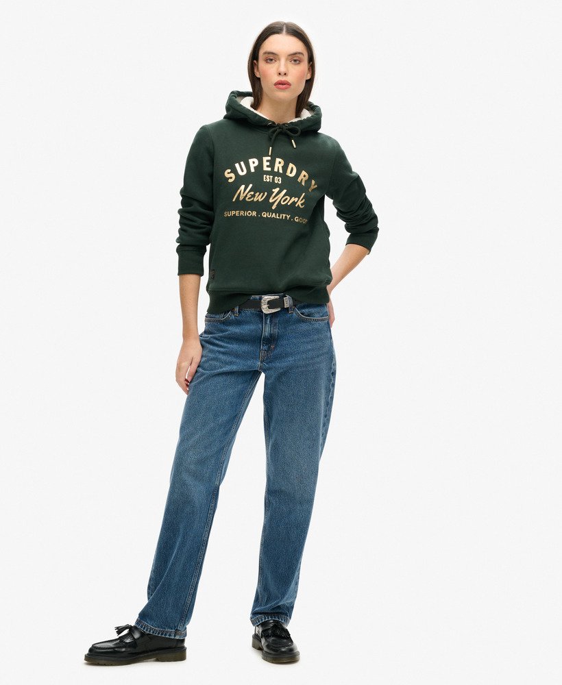 moletom luxe com logo metálico na cor verde escuro academy