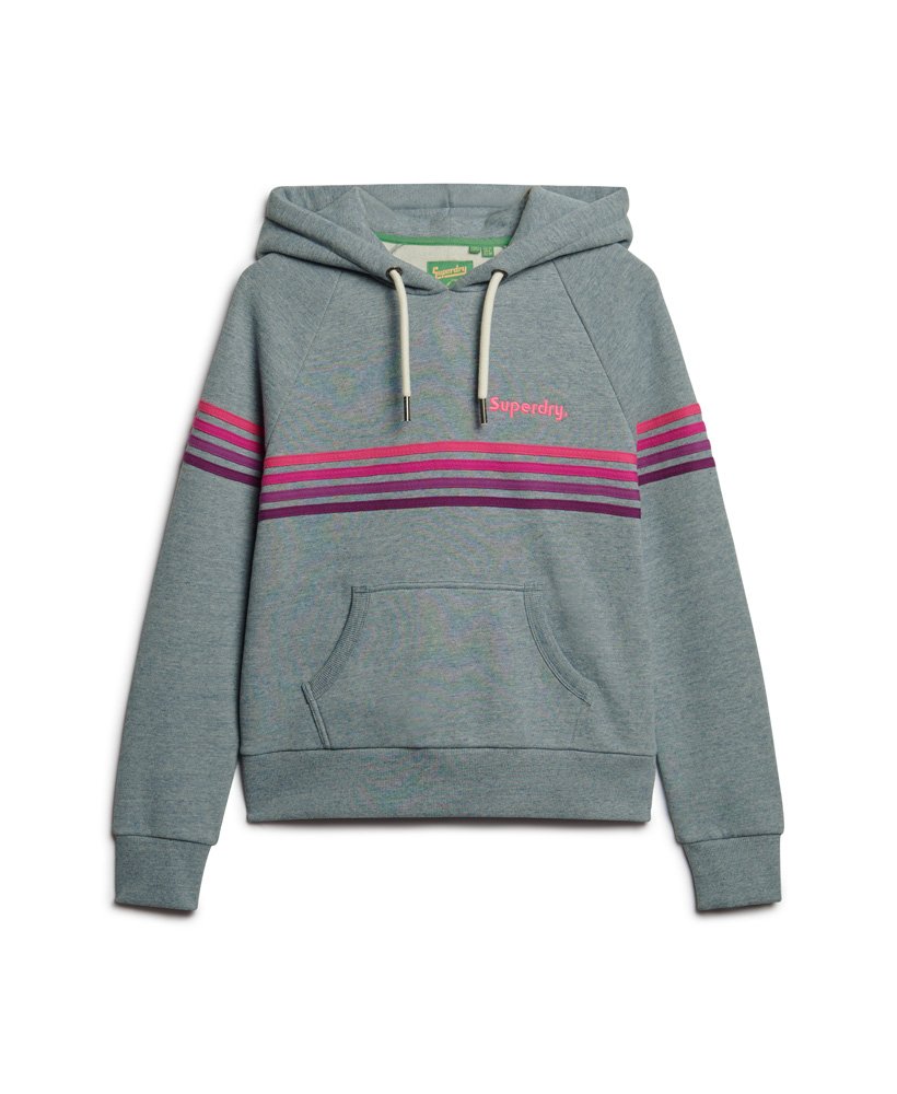 moletom com capuz e logo rainbow stripe em jeans azul mesclado.