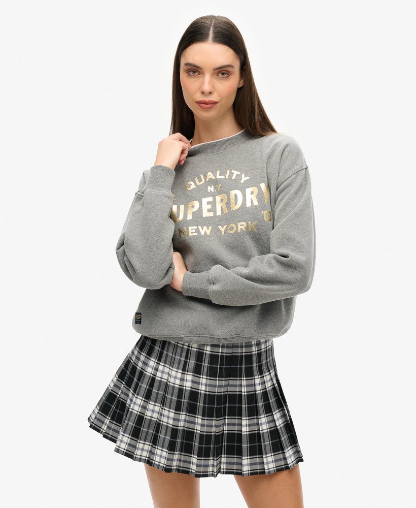 moletom luxe com logo metálico em cinza mesclado intenso