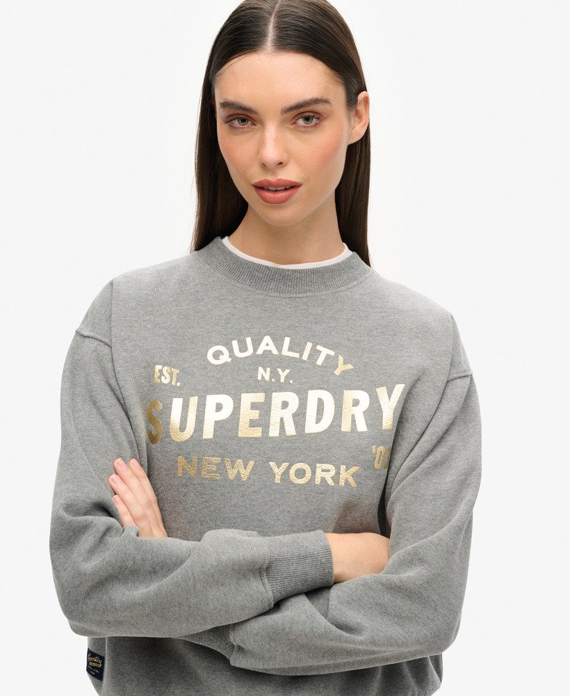 moletom luxe com logo metálico em cinza mesclado intenso